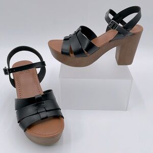 SM New York Black Winter‎ Chunky Platform Heels Sandals Shoes 70s 90s Y2K NIB